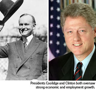 Presidents Coolidge and Clinton both oversaw strong economic and employment growth