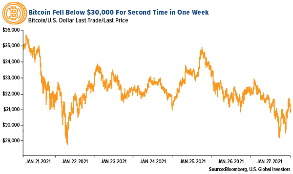 bitcoin fell below $30,000 for the second time in one week after of january 27, 2021